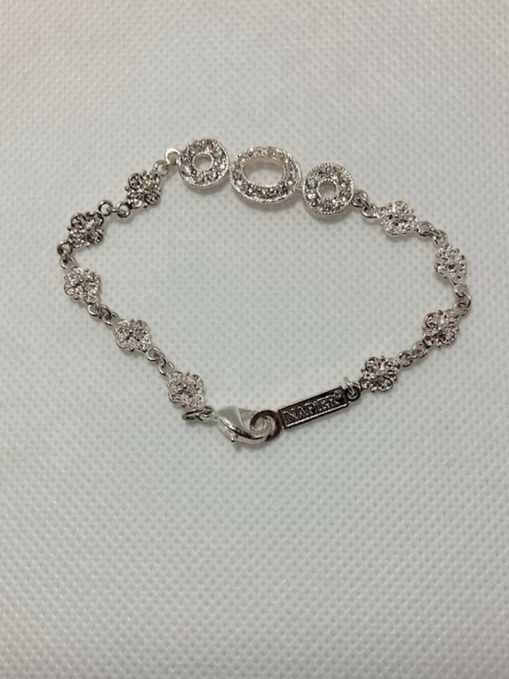 Napier Silver Tone Link Bracelet Pave Crystal Flowers Elegant Layer Bling OS
